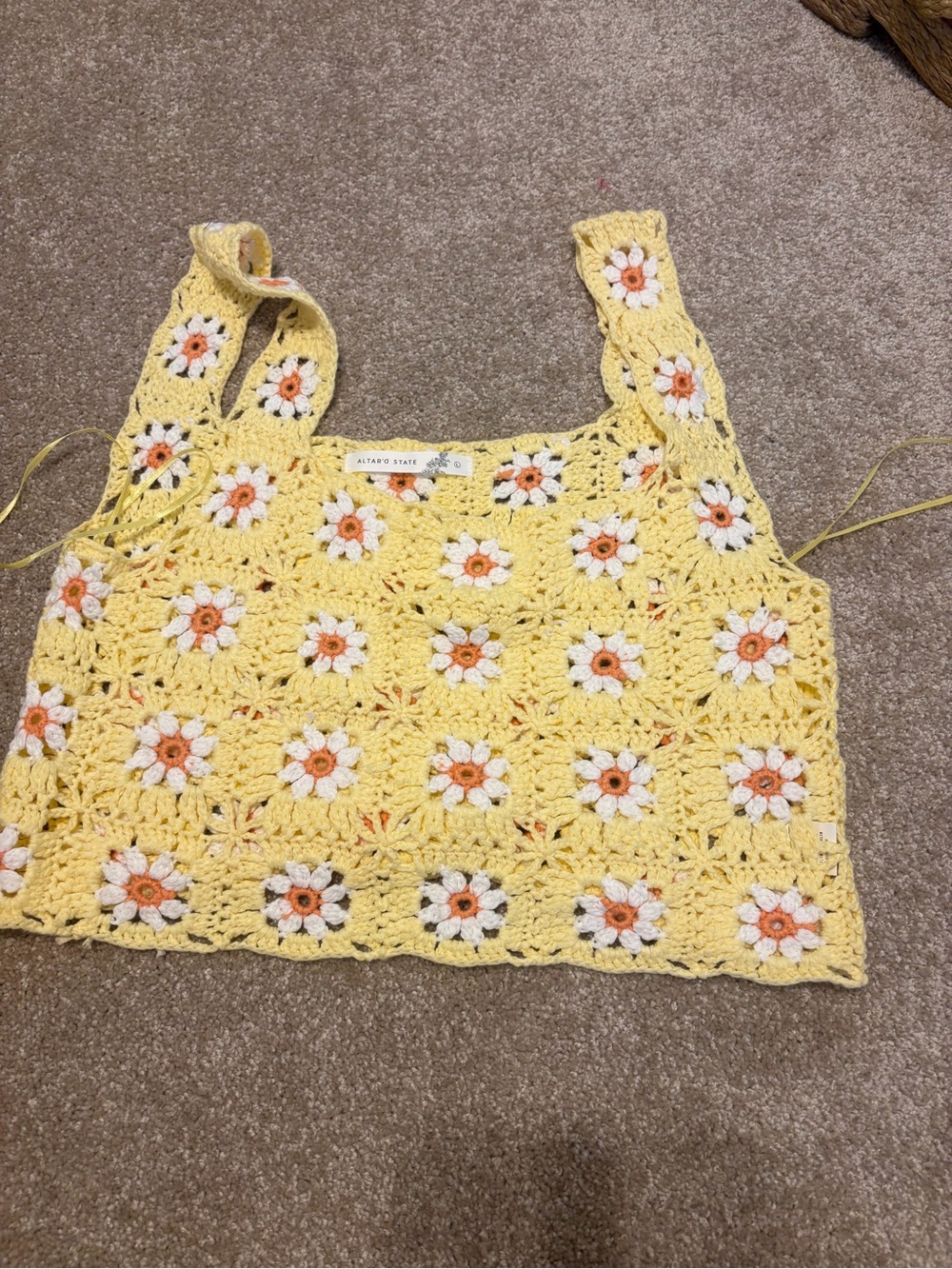 Altar'd State Yellow Crochet Daisy Crop Cami